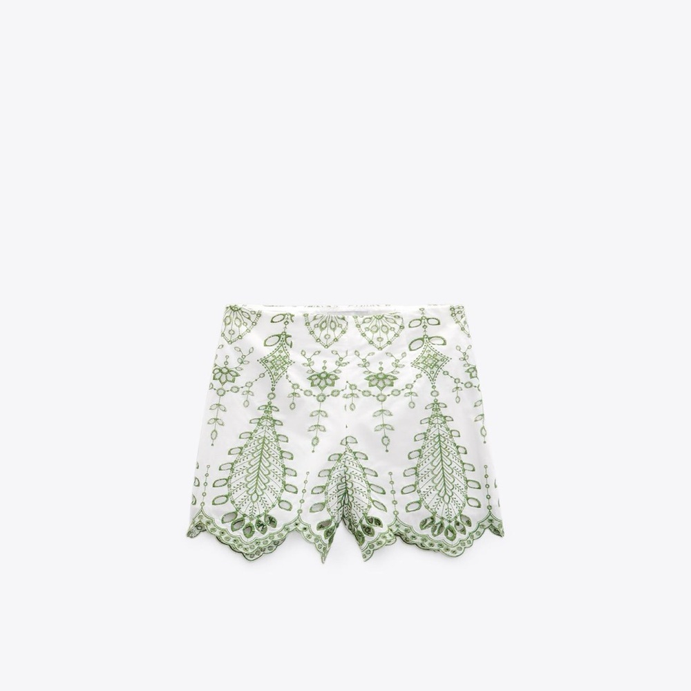 Zara Elegant Green Embroidered Short